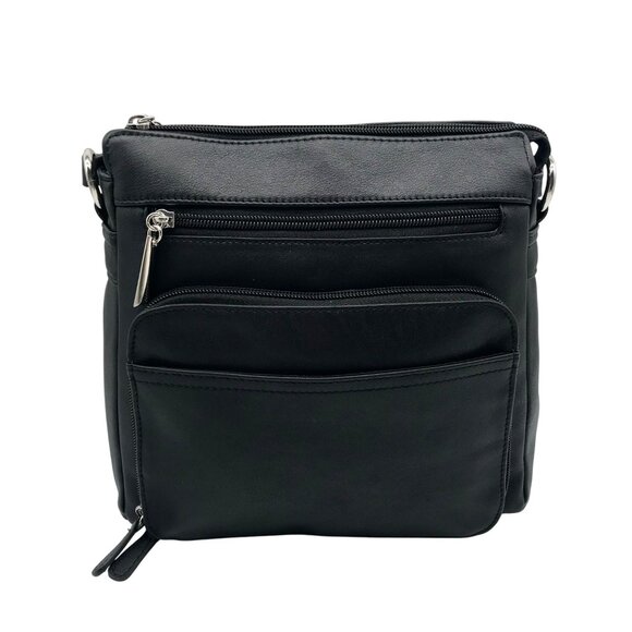 Giani Bernini Black Nappa Leather Front Zip Crossbody - Picture 1 of 10